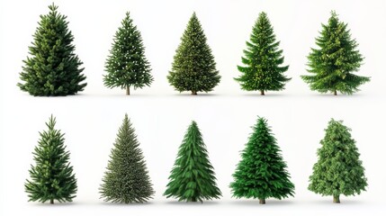 Obraz premium collection of christmas trees isolated with white background