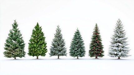 collection of christmas trees isolated with white background