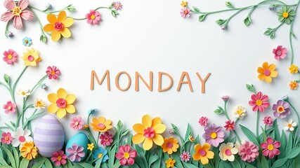 Brightly colored paper cut Easter eggs and flowers border, vibrant, border