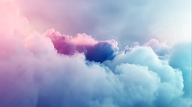 Dreamy pink and blue cloudscape, soft pastel colors, fluffy clouds.