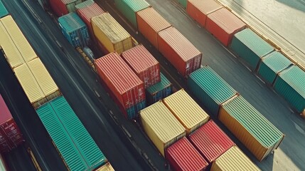 Fototapeta premium Engineers are overseeing the transportation of cargo with containers, Container in export and import business and logistics