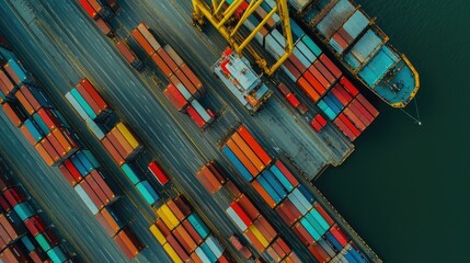 Engineers are overseeing the transportation of cargo with containers, Container in export and import business and logistics