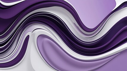 Fototapeta premium Abstract digital artwork with fluid, swirling curves in purple, lavender, and white, featuring a glossy finish, creating a dynamic and elegant sense of motion and depth.