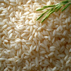 Yop view of white long-grain rice texture.