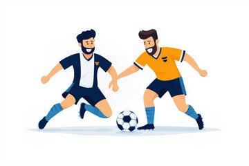 Fototapeta premium Two soccer players competing for the ball during a match, illustrating teamwork, competition, and sportsmanship in a dynamic scene.