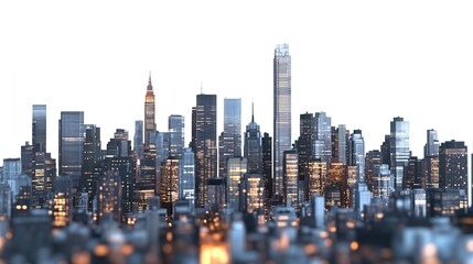 Obraz premium Chicago skyline at night showcasing illuminated buildings, with a white background. Concept of urban nightscape and city lights