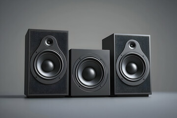 Fototapeta premium A set of high-definition audio speakers, isolated against a neutral background, emphasizing their sleek design and premium sound quality, perfect for consumer electronics or music industry promotions.