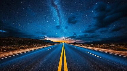 Fototapeta premium Dramatic Night Road Leading to the Horizon Under Stormy Skies