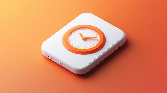 This image features a simple app icon design concept focused on calorie counting. It showcases a clean, modern look with a distinct timer graphic and vibrant orange color.