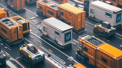 Industrial robots organizing shipping containers autonomously, futuristic setting, [cargo containers], [automation in logistics]