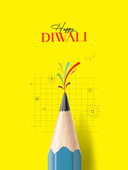 Happy Deepavali or Diwali creative concept. Festival of Lights. Diwali holiday Background with rangoli, Diwali celebration greeting card, 3d illustration.