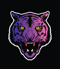 Evil tiger head. Original vector illustration in vintage style. T-shirt design.