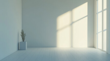 Fototapeta premium Empty interior mockup of a living room, showcasing modern Scandinavian-style home design elements. 3D rendering.