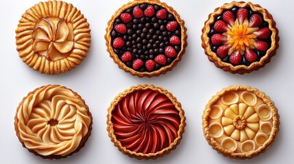 Set of delicious pie illustrations with decorative crust designs