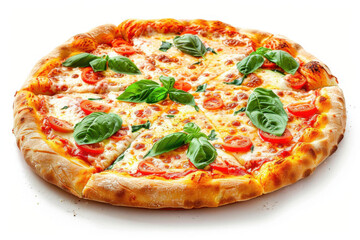 Pizza Margherita: Photograph a classic Margherita pizza with tomato sauce, mozzarella, and fresh basil leaves. 