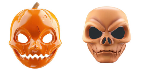 3d render creepy Halloween mask isolated on transparent background Cartoon Illustration in plastic style