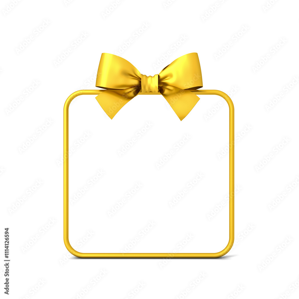 Poster Gold rounded square gift box frame mockup or present frame border isolated on white background minimal creative idea concepts 3D rendering