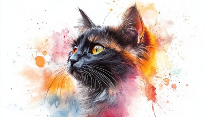 Naklejka premium Coquette cat illustration watercolor animal.