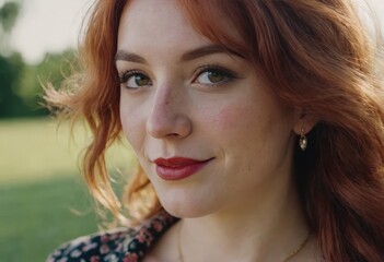 Obraz premium A woman who has beautiful red hair is wearing a lovely necklace