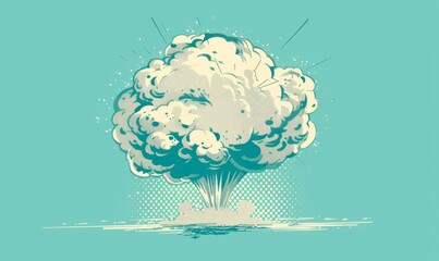 Obraz premium Comic-style explosion bubble with dots on blue background, copy space