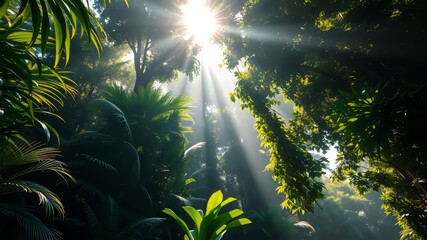 Lush Rainforest Canopy Sunlight - Vibrant AI Photo