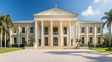 Obraz premium Classic Greek Revival with Grand Columns and Portico, Historic Savannah Mansion