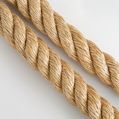 Natural jute rope twisted together on a white isolate background.