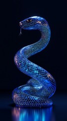 Fototapeta premium Eye-catching glass snake sculpture with dynamic neon glow image