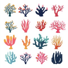 Fototapeta premium Colorful illustration of various coral reef plants.