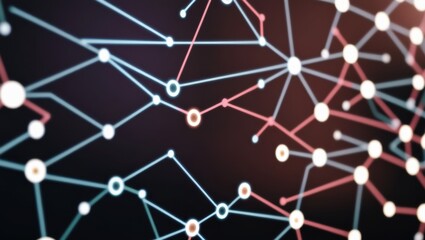 neon glowing lines with white dots, graph neon background, abstract background with blue and white lines, line connecting to glowing dots