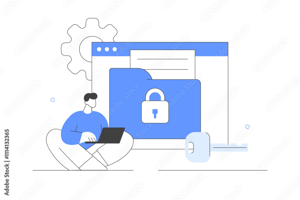 Wall mural character using сyber security services to protect documents and personal data. cloud shared documen