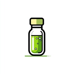 Green liquid in glass vial bottle.