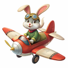bunny piloting airplane on white background