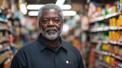 Fototapeta premium Portrait of a middle aged African American worker in grocery store