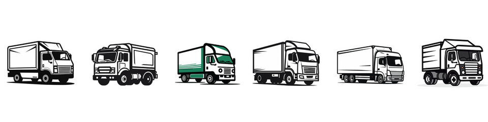 This Collection of trailer cargo truck illustration logo vector on a transparent background.