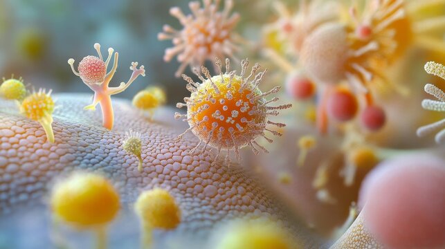 Abstract composition of swirling vibrant colors bacteria in our body
