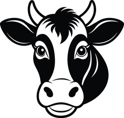 black and white cartoon cow face logo