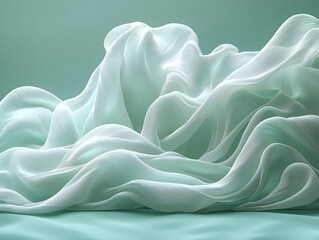 Obraz premium A flowing abstract composition of delicate, translucent fabric in soft green tones, creating a serene and elegant atmosphere that evokes tranquility and lightness.