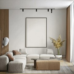 Chic living room mockup featuring a contemporary ISO A paper size frame, perfect for displaying vibrant artwork and enhancing interior decor.