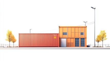 Shipping container in maritime transport flat design side view industrial theme 3D illustration, isolated on white background 