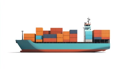 Shipping container in maritime transport flat design side view industrial theme 3D illustration, isolated on white background 