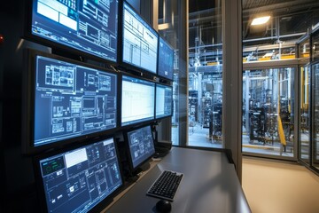 Obraz premium Technological engineers factory, machines, artificial intelligence, industrial tools, engineers control