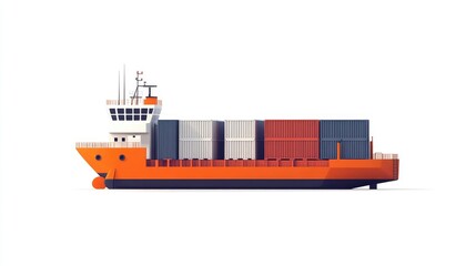 Shipping container in maritime transport flat design side view industrial theme 3D illustration, isolated on white background 
