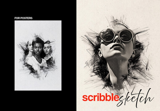 Scribble Sketch Poster Photo Effect Mockup