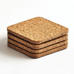 Cork Coaster Stack on White Background