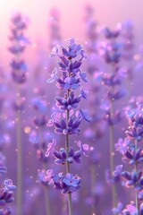 Fototapeta premium A stunning close-up of lavender flowers, showcasing their delicate purple petals and vibrant hues, set against a dreamy, soft-focus background with a glowing ambiance.