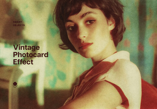 Vintage Photocard Photo Effect Mockup