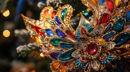 Ornate Colorful Christmas Tree Ornament Decorated With Jewels