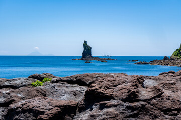 火之神公園から見る立神岩（枕崎市）