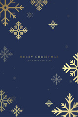 A gold snow flakes on blue background. Merry christmas modern luxury design art decoration for greeting card cover template holiday design.on blue gradient background